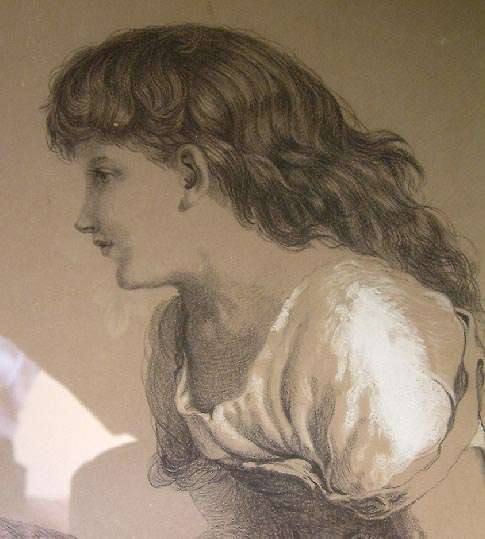 large circa 1900-1910 framed drawing of a girl